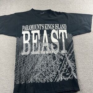 Vintage Kings Island The Beast T Shirt Paramounts Roller Coaster Double Sided L‎